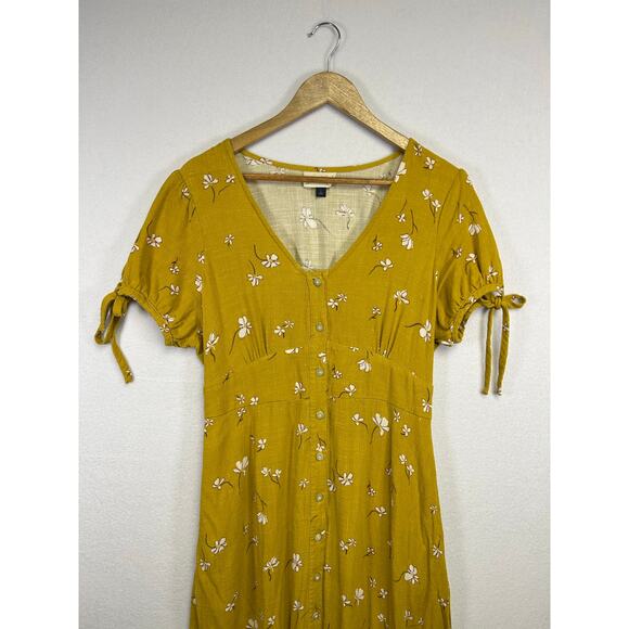 Universal Thread Yellow Floral Button Midi Dress Large - Picture 3 of 8